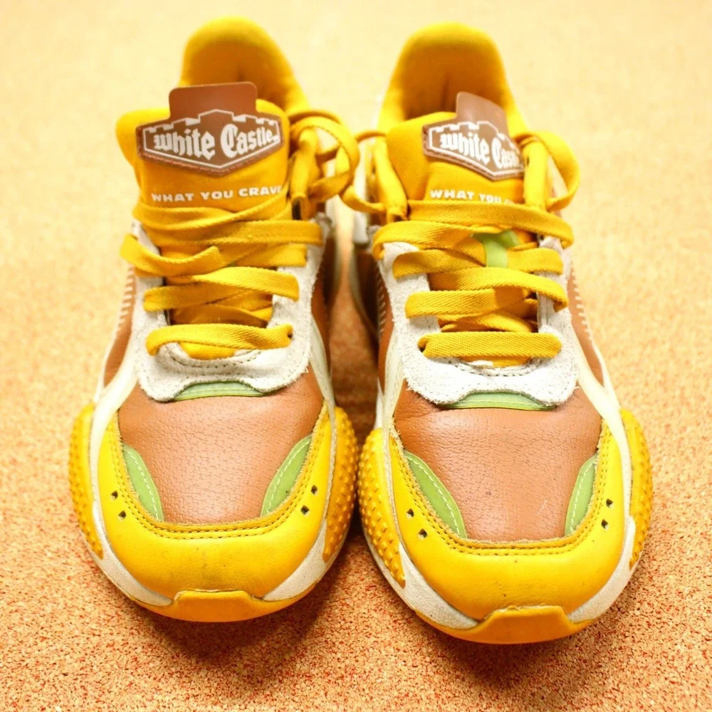 Puma RS-X White Castle Sneakers Youth Size 4 Shoes Limited Edition Collab Yellow